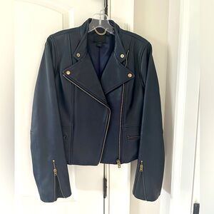 J. Crew Collection Leather Moto Jacket Navy, Size 10
